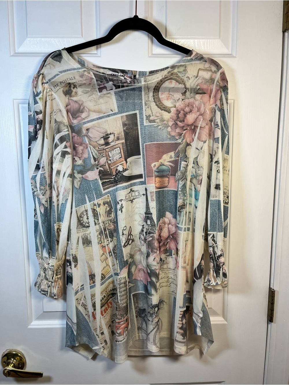 Origami Sheer French Cafe Top - Size Medium | OLS Vintage Style